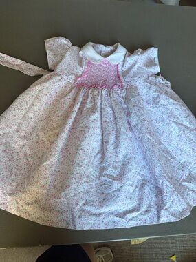 Lyle & Scott White Dress with Pink Floral Smocking